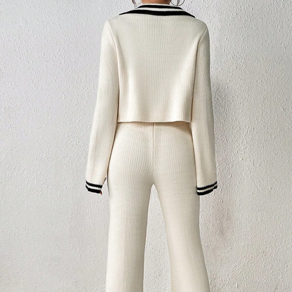 Apricot Preppy Womens Striped Trim Sailor Collar Sweater & Knit Pants - Picture 2 of 5